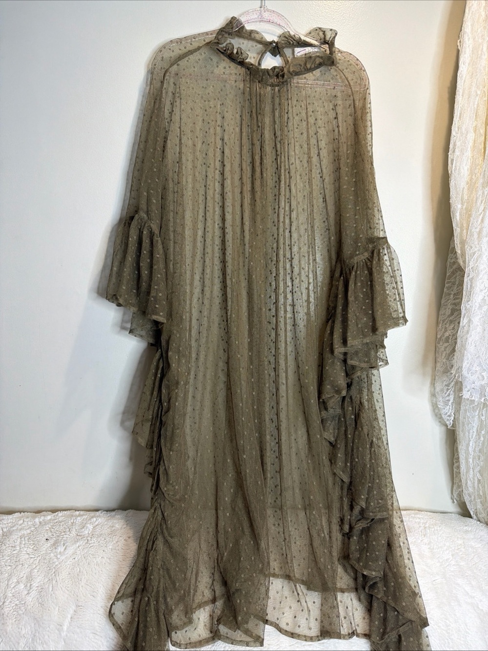 Free People Swiss Dot Ruffle Kaftan Sheer Coverup Dress OS - Picture 5 of 8